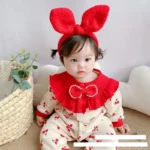 Cute and stylish Collared Bow Cherry print full sleeves Romper for infants and toddlers - Image 4