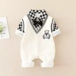 Checkered sleeves V-neck Stylish romper for boys up to 12M - Image 4