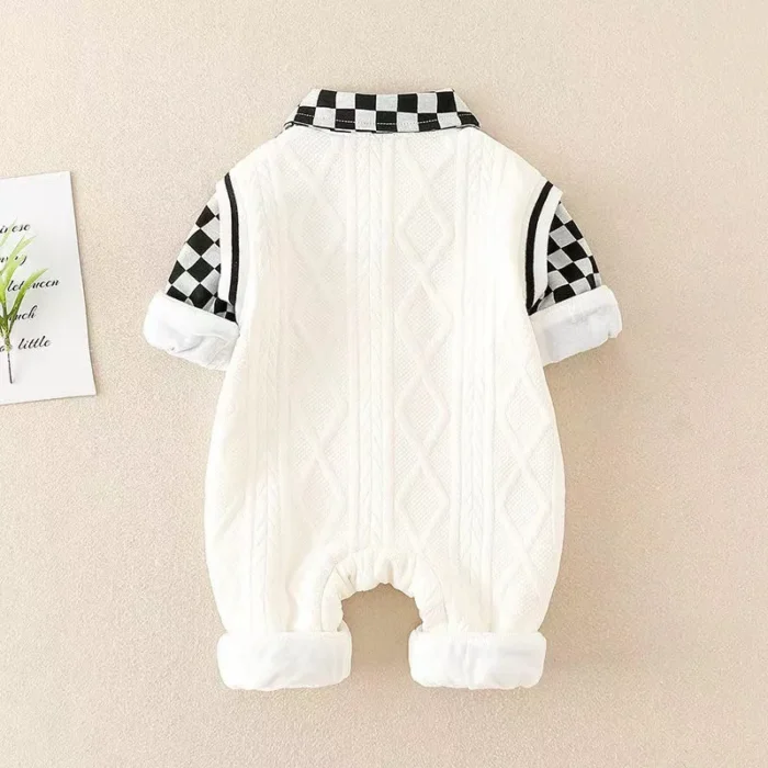 Checkered sleeves V-neck Stylish romper for boys up to 12M - Image 3