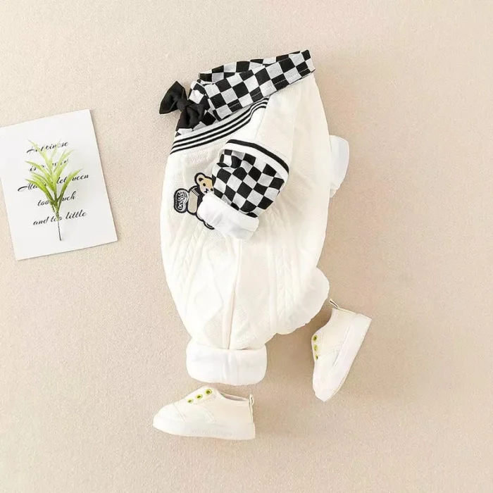 Checkered sleeves V-neck Stylish romper for boys up to 12M - Image 2