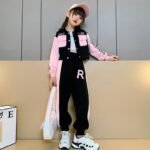 Korean Style Children's Black Pink Joggers Pant and Jacket Set 4-10Y