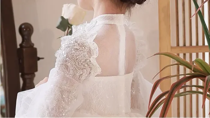 Elegant and Exquisite - White Embellished Full Sleeves Party Gown- 2-9 Years - Image 4