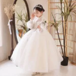 Elegant and Exquisite - White Embellished Full Sleeves Party Gown- 2-9 Years - Image 3