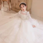 Elegant and Exquisite - White Embellished Full Sleeves Party Gown- 2-9 Years - Image 7