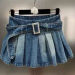 Korean fashion trending Tinted Wash Blue Belt Pleated Denim Skirt 2-9Y - Image 3