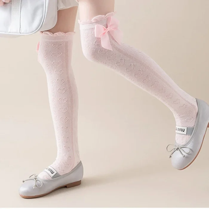 Elegant Bow Embellished Long socks-Free Size 3-10Y - Image 7