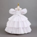 Lilac Puffed Sleeves Long Lace Layered Party Dress for kids 3-9 Y - Image 6