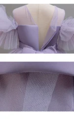 Lilac Puffed Sleeves Long Lace Layered Party Dress for kids 3-9 Y - Image 3