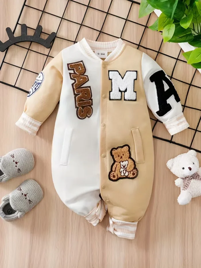 Text and cartoon Print Full Sleeves White and Beige Romper - baseball - Image 5