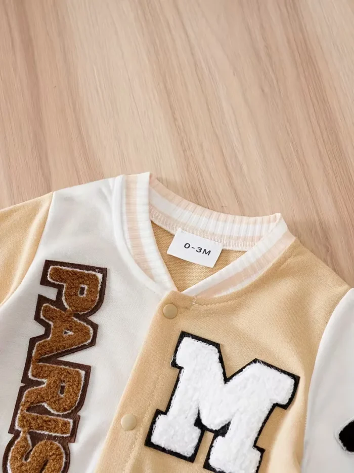 Text and cartoon Print Full Sleeves White and Beige Romper - baseball - Image 2