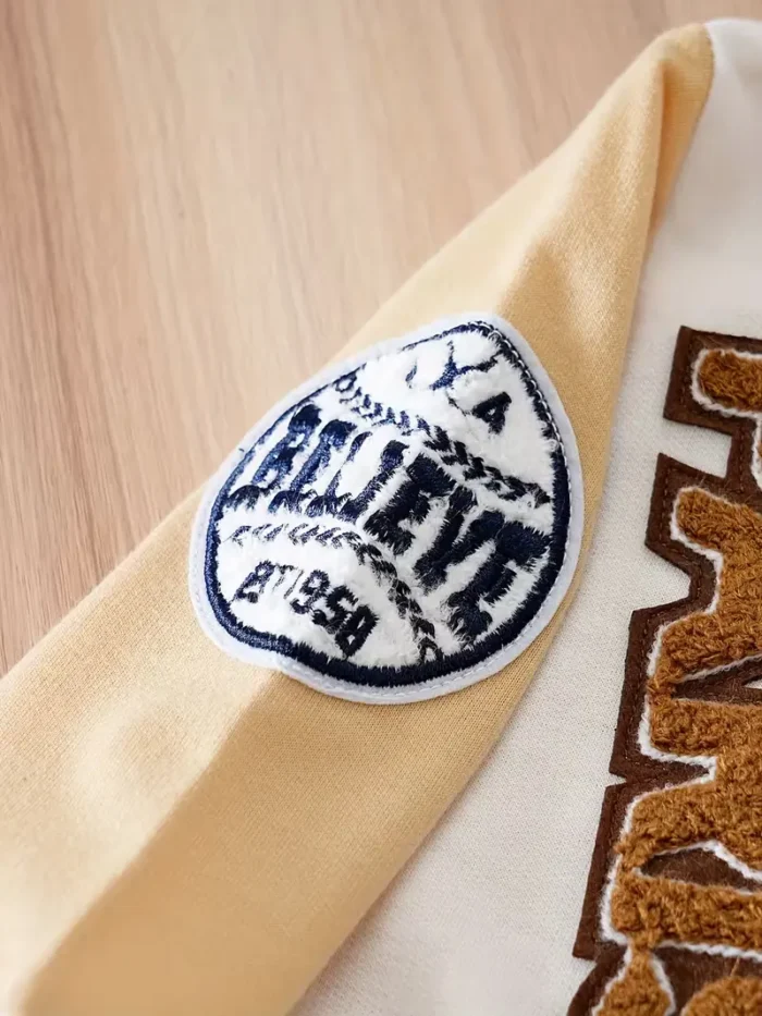 Text and cartoon Print Full Sleeves White and Beige Romper - baseball - Image 9