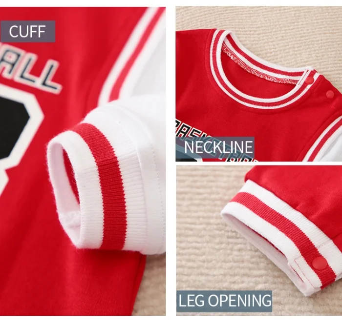 Boys Text Numeric Printed Red White Full sleeves Romper - Image 3