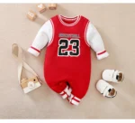Boys Text Numeric Printed Red White Full sleeves Romper - Image 2