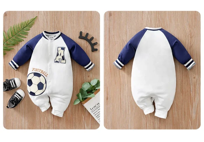 Football Print White and Blue Full Sleeves Romper - Image 6