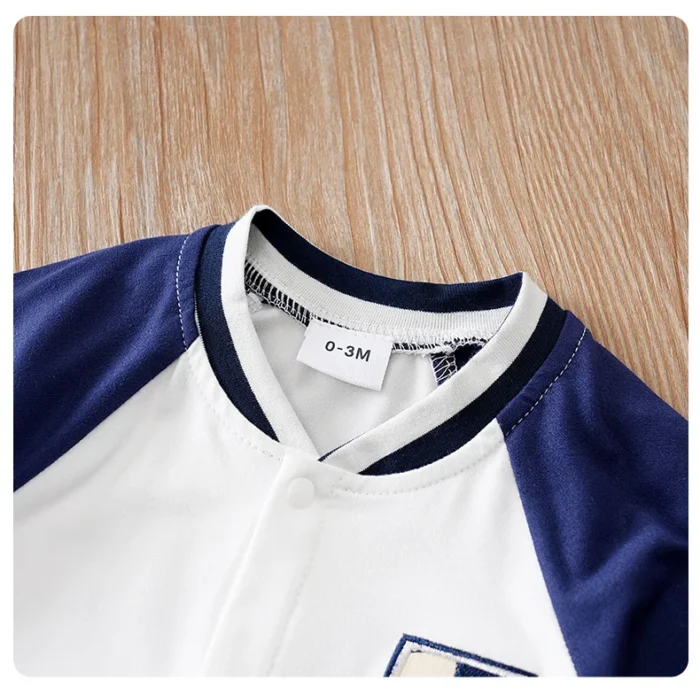 Football Print White and Blue Full Sleeves Romper - Image 5