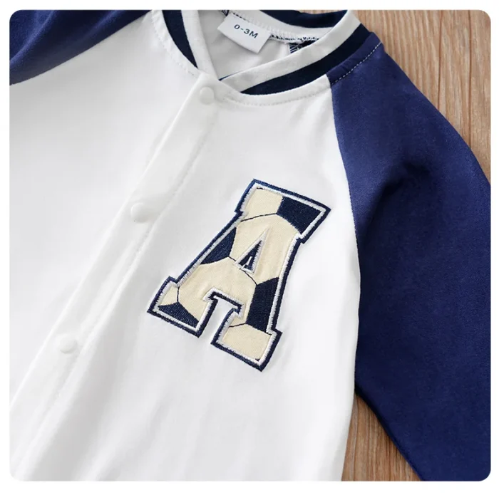 Football Print White and Blue Full Sleeves Romper - Image 4