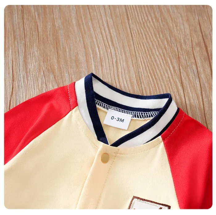 Boys Baseball Beige and red Full Sleeves Romper - Image 2