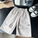 Korean Style Casual Cool Baggy Wide Leg Quarter Cargo Pants for Boys - Image 7