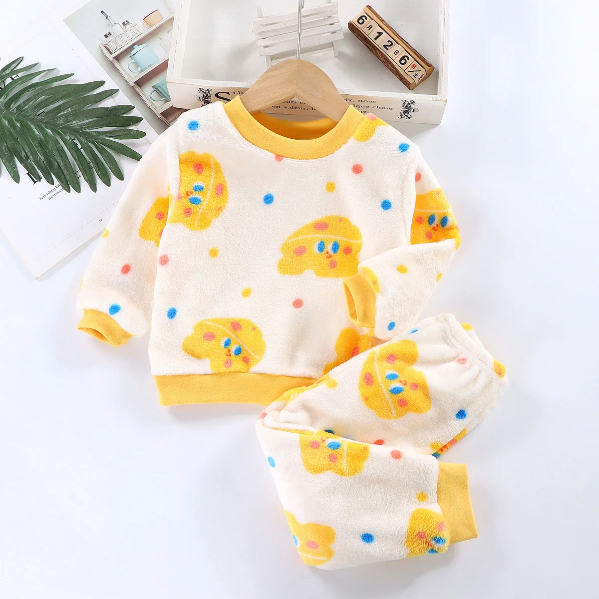 N254-0061 (3) Unisex Yellow on White graphics print Winter Daily Set- cozy comfortable set-1-8 Years - Image 1