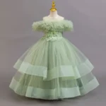 Moss Green Elegant Long Concert Dress Ball Gown Party Dress for kids 3-9 Y