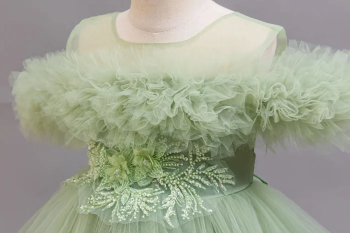 Moss Green Elegant Long Concert Dress Ball Gown Party Dress for kids 3-9 Y - Image 6