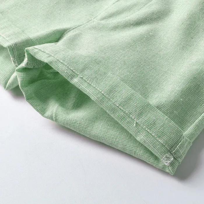 Smart Boys White Shirt and Green shorts with bow and Suspender Belt Set - Image 11