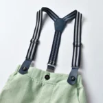 Smart Boys White Shirt and Green shorts with bow and Suspender Belt Set - Image 10