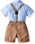 Boys Formal Shirt and Shorts with bow tie and suspender belt set - Image 3