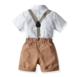 Boys Formal Shirt and Shorts with bow tie and suspender belt set - Image 5