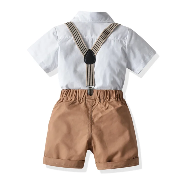Boys Formal Shirt and Shorts with bow tie and suspender belt set - Image 5