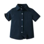 Boys Smart Navy Half Shirt and Mint Shorts with bow tie and suspender belt set - Image 2