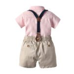 Boys Formal Stripe Shirt and Beige Shorts with bow and suspender belt set - Formal Set for boys - Image 8