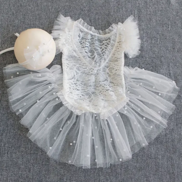 New Born Photography outfit Girl Lace White Romper Photoshoot dress for Newborn - Image 3