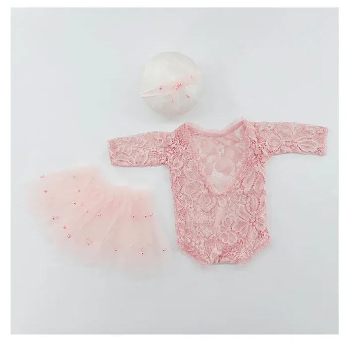 New Born Photography outfit Girl Lace Pink Romper Photoshoot dress for Newborn - Image 2