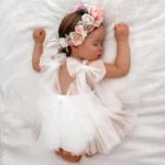Korean summer style baby girl Netted Solid White Bow Romper- Princess style Photoshoot dress