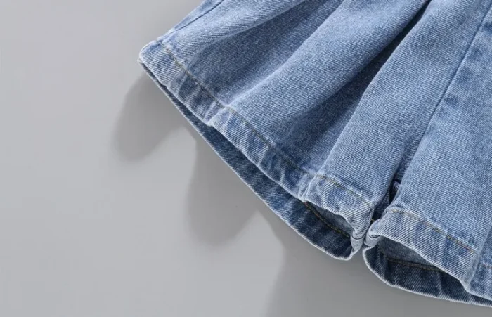 Girls Smart and Stylish Mini Flower appliqued Blue Denim Shorts - Image 6