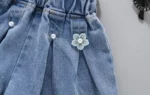 Girls Smart and Stylish Mini Flower appliqued Blue Denim Shorts - Image 2