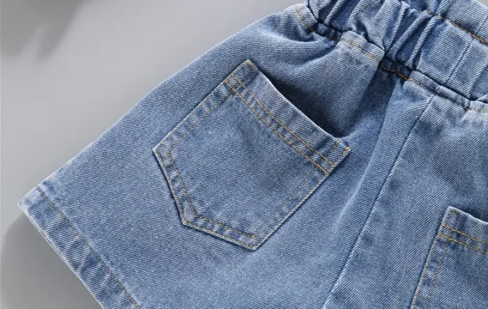 Girls Smart and Stylish Mini Flower appliqued Blue Denim Shorts - Image 3