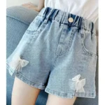 Girls smart and new trend Bow appliqued faded Denim Shorts Up to 9 Years
