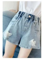 Girls smart and new trend Bow appliqued faded Denim Shorts Up to 9 Years