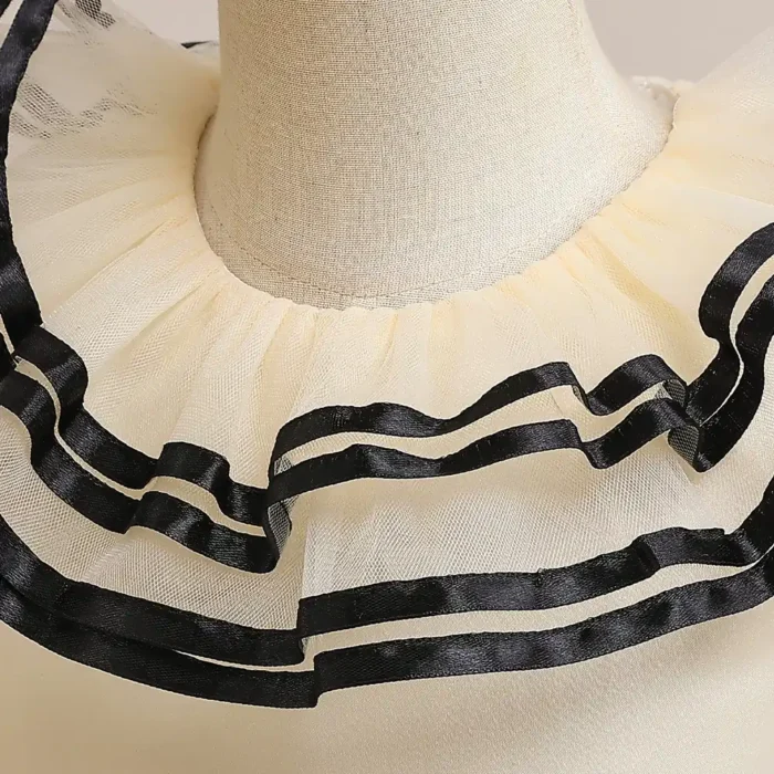 Girls Classy Sleeveless Black Bordered Beige Party Dress Frock Gown - Image 6