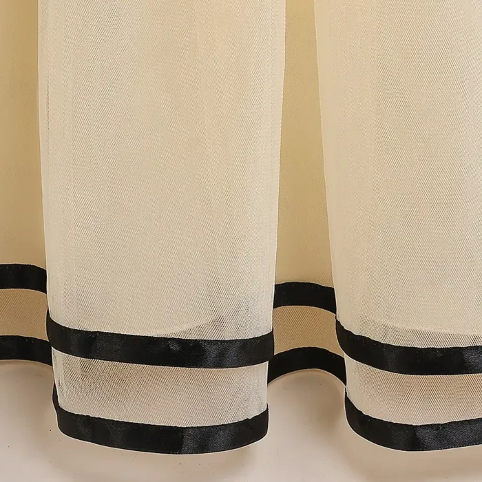 Girls Classy Sleeveless Black Bordered Beige Party Dress Frock Gown - Image 9