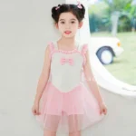 Stylish one-piece White Pink Bow Girls Swimsuit Beach wear for girls - Image 4