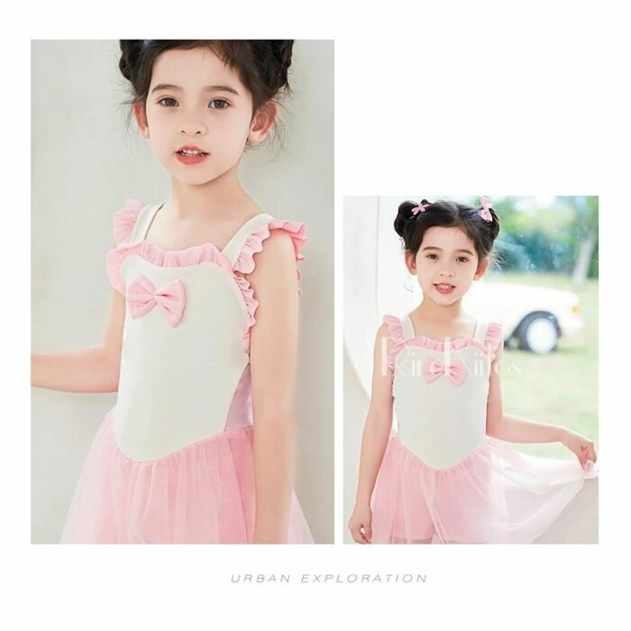 Stylish one-piece White Pink Bow Girls Swimsuit Beach wear for girls - Image 2