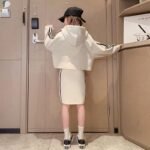 Korean Style Girls Beige Text print Body-con dress and Crop Pullover Set Versatile Popular Kids - Image 5