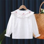 Girls elegant Cotton Cherry Print Full sleeves white cotton top - Image 4