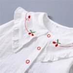 Girls elegant Cotton Cherry Print Full sleeves white cotton top - Image 2