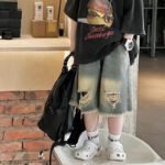 Cool Stylish Boys Tinted Wash Ripped Denim Shorts and Black Denim Tees Set - Image 4