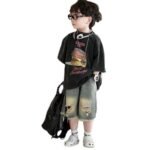 Cool Stylish Boys Tinted Wash Ripped Denim Shorts and Black Denim Tees Set - Image 5