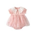 Girls Cute White Collar Pink Romper cotton onesie
